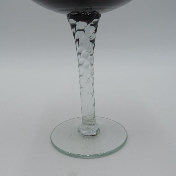 Empoli Vase Handblown Glass Amethyst Purple Swirl Textured Clear Stem Vintage - Picture 3 of 8